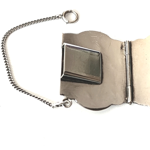 Etched Sterling Silver Vintage Linked Wide Panel Hinged Bracelet Cuff - Picture 9 of 14